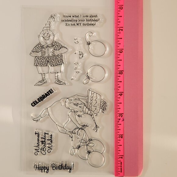 #63 Stamp Set Funny Lady Man Birthday Balloons Confetti - Picture 7 of 7